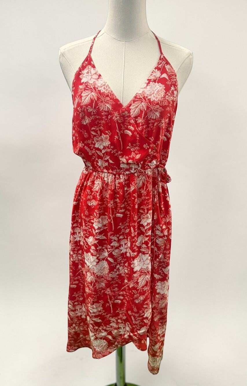 Lucky Brand 100% Silk Red Floral Halter Wrap Dress Women’s Medium NWT MSRP $169